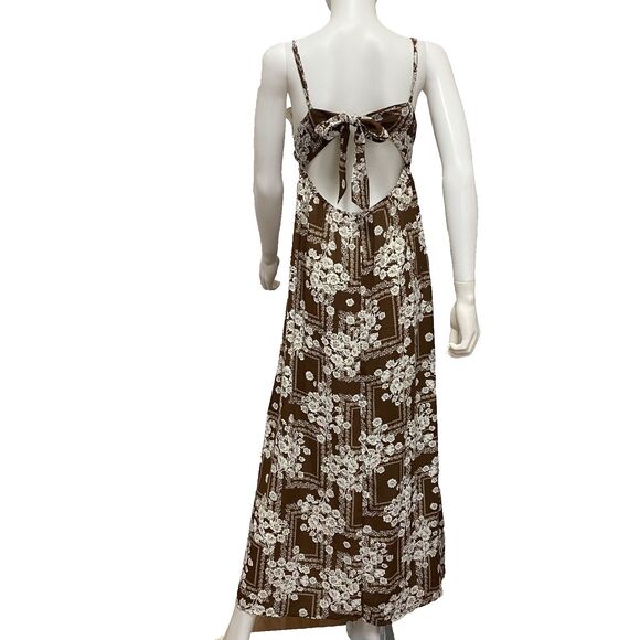 Paper Heart Maxi Dress L Brown Floral Open Back Boho Summer - Picture 2 of 14